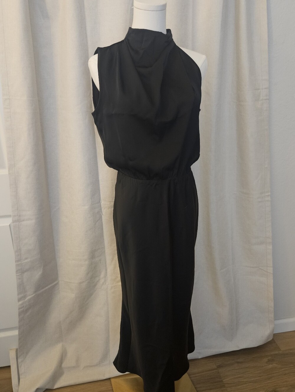 Classic Black Satin Maxi Slip Dress - Women's